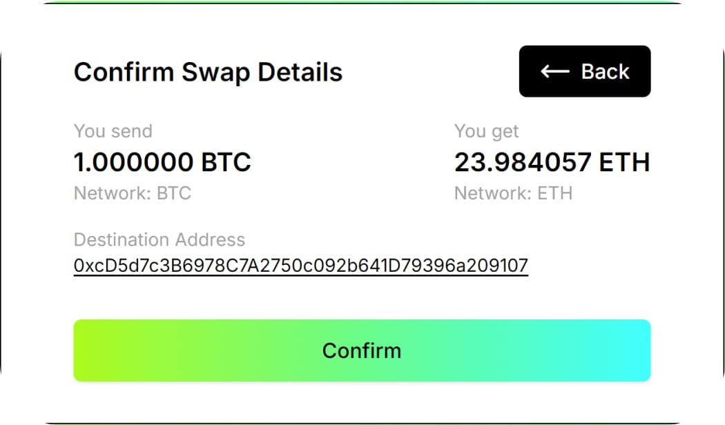 Step 2: Confirm cryptocurrency swap details before proceeding with exchange on Pouch Swap