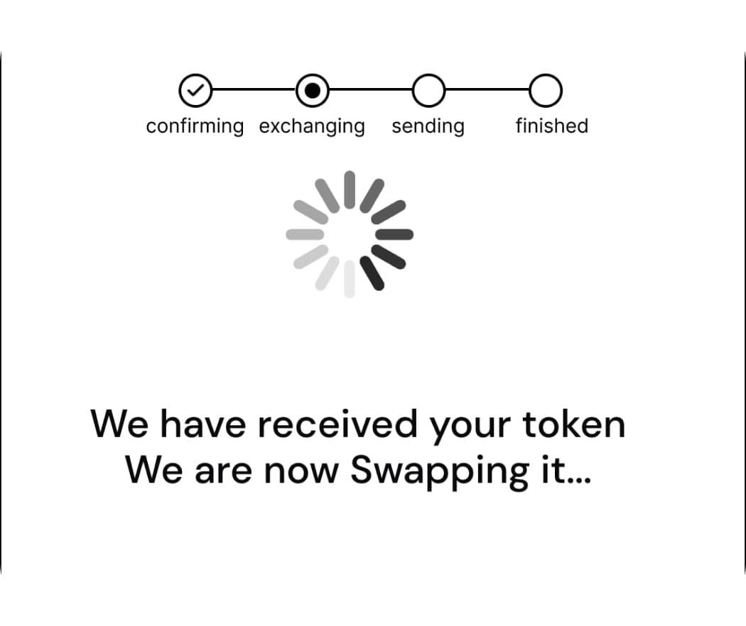 Step 4: Cryptocurrency swap processing - Exchange in progress on Pouch Swap platform